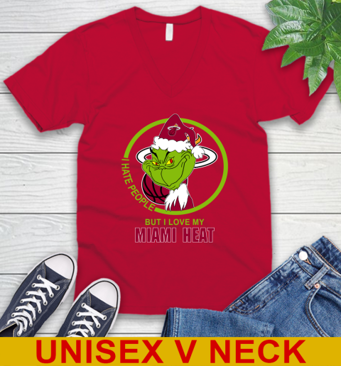 Miami Heat NBA Christmas Grinch I Hate People But I Love My Favorite Basketball Team V-Neck T-Shirt 7
