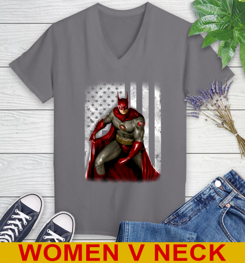 San Francisco 49ers NFL Football Batman DC American Flag Shirt Women's V-Neck T-Shirt 11