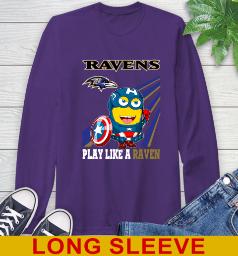 NFL Football Baltimore Ravens Captain America Marvel Avengers Minion Shirt Long Sleeve T-Shirt 5