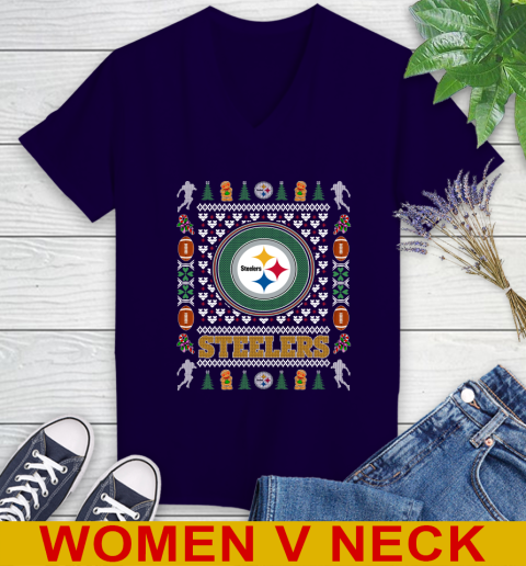 Pittsburgh Steelers Merry Christmas NFL Football Loyal Fan Women's V-Neck T-Shirt 3