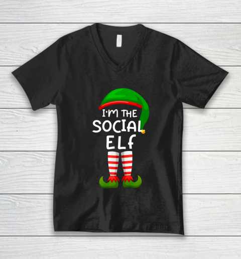 I m The Social Elf Funny Elf Family Matching Christmas V-Neck T-Shirt