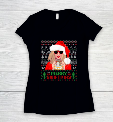 Merry Swiftmas Era Funny Ugly Sweater Christmas Xmas Holiday Women's V-Neck T-Shirt