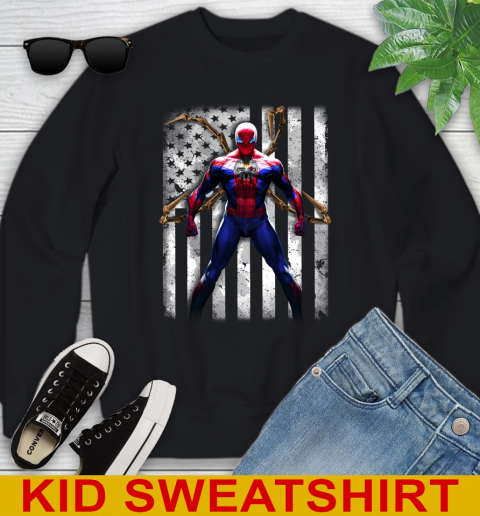 NFL Football Pittsburgh Steelers Spider Man Avengers Marvel American Flag Shirt (1) Youth Sweatshirt
