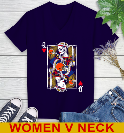 NFL Football Cleveland Browns The Queen Of Hearts Card Shirt Women's V-Neck T-Shirt 3