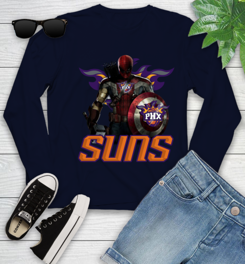 Phoenix Suns NBA Basketball Captain America Thor Spider Man Hawkeye Avengers Youth Long Sleeve 3
