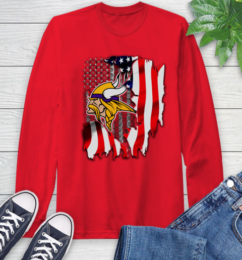 Minnesota Vikings NFL Football American Flag Long Sleeve T-Shirt 11