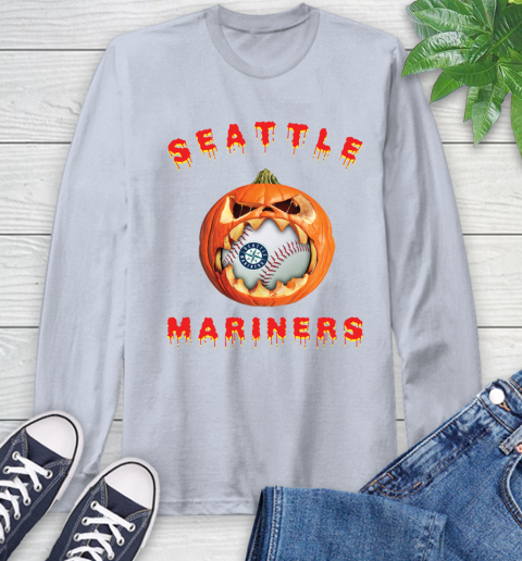 MLB Seattle Mariners Halloween Pumpkin Baseball Sports Long Sleeve T-Shirt 6