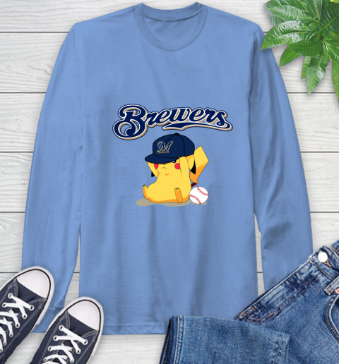 MLB Pikachu Baseball Sports Milwaukee Brewers Long Sleeve T-Shirt 11