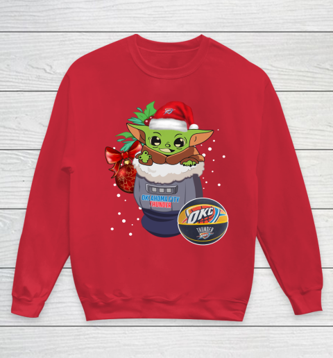 Oklahoma City Thunder Christmas Baby Yoda Star Wars Funny Happy NBA Youth Sweatshirt 9
