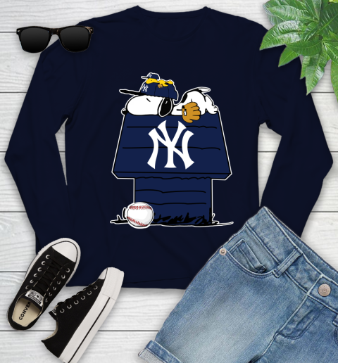 MLB New York Yankees Snoopy Woodstock The Peanuts Movie Baseball T Shirt Youth Long Sleeve 3