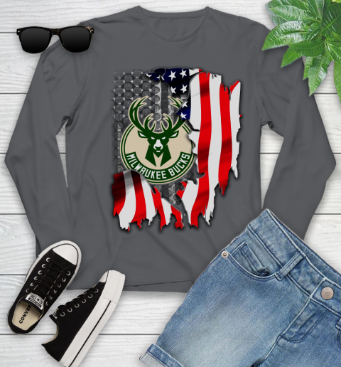 Milwaukee Bucks NBA Basketball American Flag Youth Long Sleeve 9