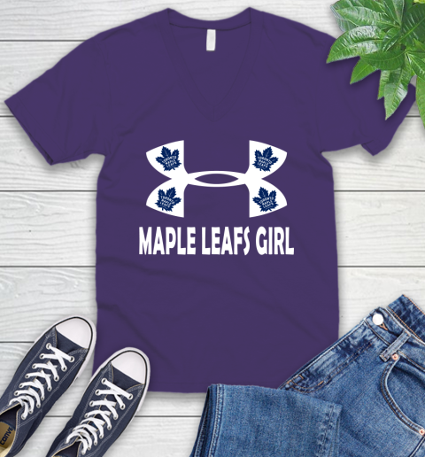 NHL Toronto Maple Leafs Girl Under Armour Hockey Sports V-Neck T-Shirt 9