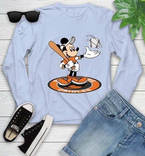 MLB Baseball Baltimore Orioles Cheerful Mickey Disney Shirt Youth Long Sleeve 9