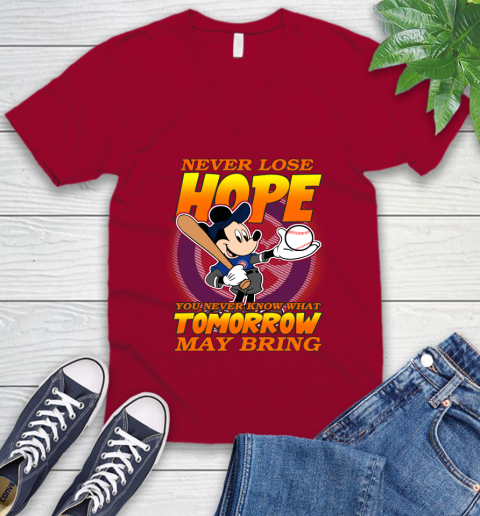 Chicago Cubs MLB Baseball Mickey Disney Never Lose Hope V-Neck T-Shirt 7