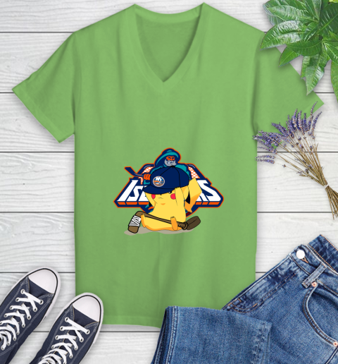 NHL Pikachu Hockey Sports New York Islanders Women's V-Neck T-Shirt 11
