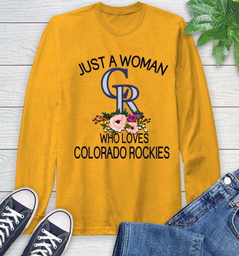 MLB Just A Woman Who Loves Colorado Rockies Baseball Sports Long Sleeve T-Shirt 2