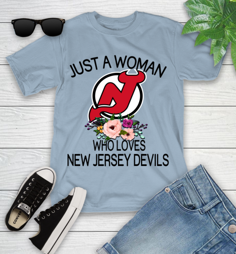 NHL Just A Woman Who Loves New Jersey Devils Hockey Sports Youth T-Shirt 6