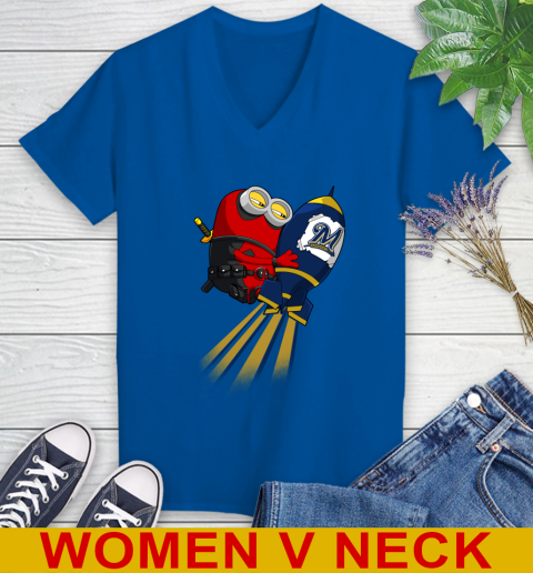 MLB Baseball Milwaukee Brewers Deadpool Minion Marvel Shirt Women's V-Neck T-Shirt 10 MLB Baseball Milwaukee Brewers Deadpool Minion Marvel Shirt Women's V-Neck T-Shirt - Image 10