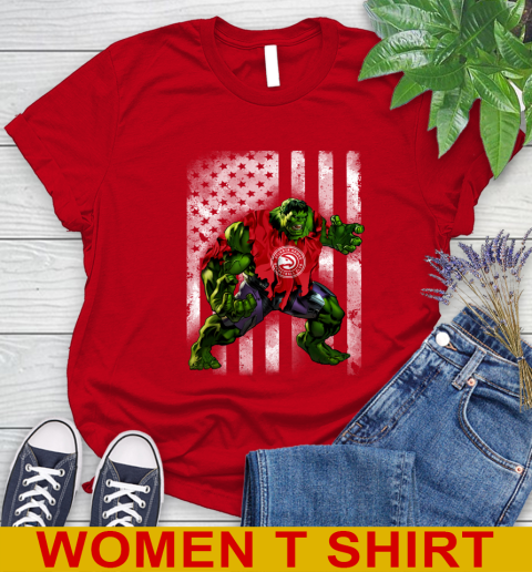 Atlanta Hawks Hulk Marvel Avengers NBA Basketball American Flag Women's T-Shirt 11