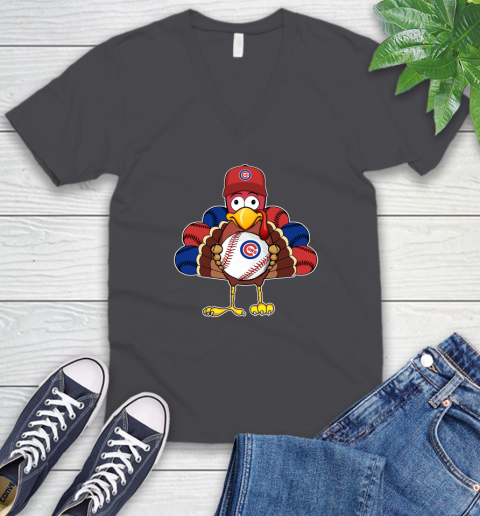 Chicago Cubs Turkey thanksgiving V-Neck T-Shirt 5