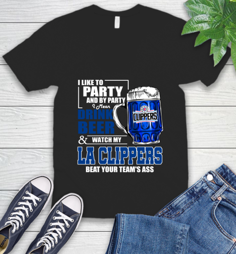 NBA Drink Beer and Watch My LA Clippers Beat Your Team's Ass Basketball V-Neck T-Shirt