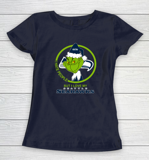 Seattle Seahawks NFL Christmas Grinch I Hate People But I Love My Favorite Football Team Women's T-Shirt 2