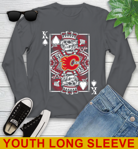 Calgary Flames NHL Hockey The King Of Spades Death Cards Shirt Youth Long Sleeve 9