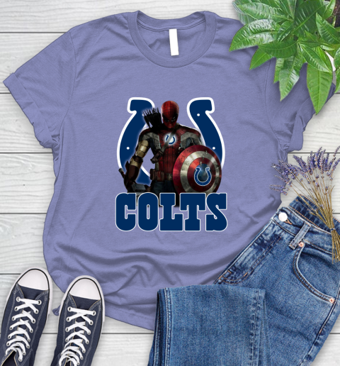 NFL Captain America Thor Spider Man Hawkeye Avengers Endgame Football Indianapolis Colts Women's T-Shirt 11
