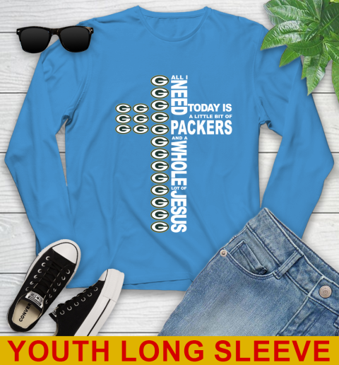 NFL All I Need Today Is A Little Bit Of Green Bay Packers Cross Shirt Youth Long Sleeve 8