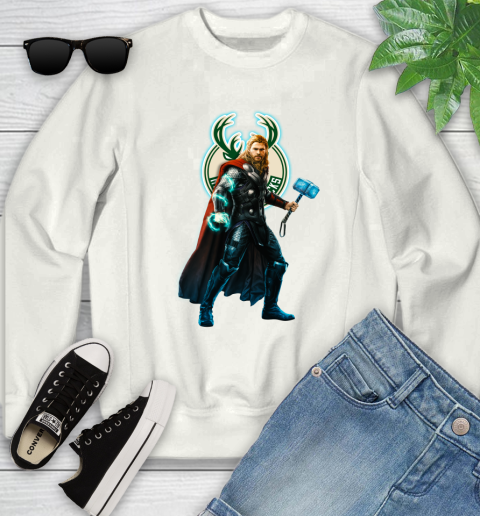 NBA Thor Avengers Endgame Basketball Milwaukee Bucks Youth Sweatshirt