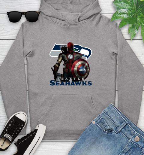 NFL Captain America Thor Spider Man Hawkeye Avengers Endgame Football Seattle Seahawks Youth Hoodie 6