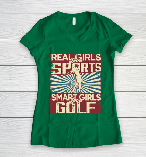 Real girls love sports smart girls love golf Women's V-Neck T-Shirt 3