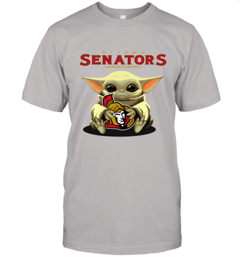 Baby Yoda Hugs The Ottawa Senators Ice Hockey Unisex Jersey Tee