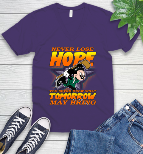 Dallas Stars NHL Hockey ootball Mickey Disney Never Lose Hope V-Neck T-Shirt 9