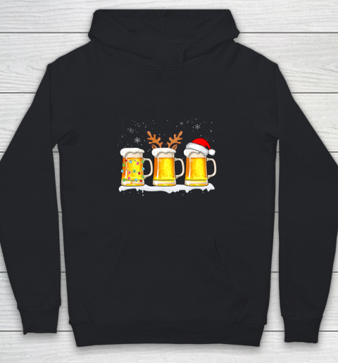 Santa Reindeer and Christmas Light Beer Christmas Pajamas Youth Hoodie