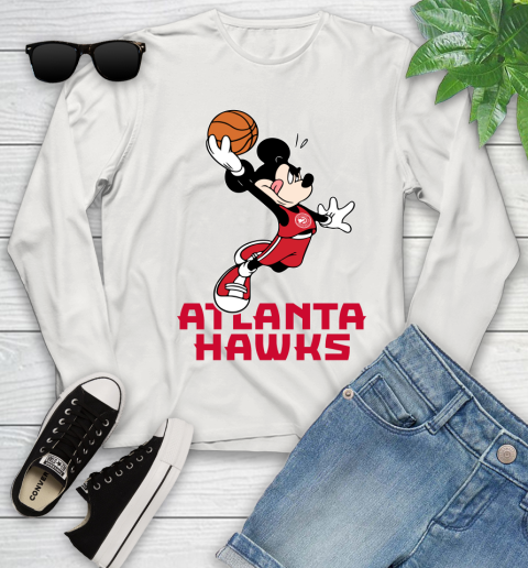 NBA Basketball Atlanta Hawks Cheerful Mickey Mouse Shirt Youth Long Sleeve 12