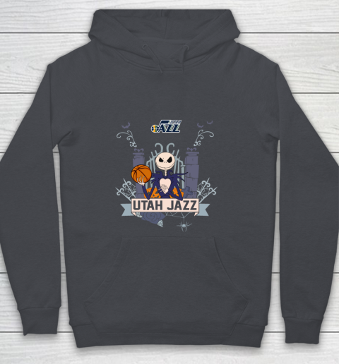 NBA Utah Jazz Basketball Jack Skellington Halloween Youth Hoodie 5