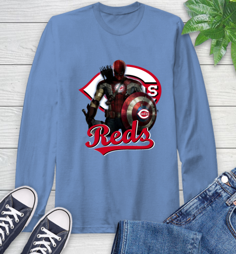 MLB Captain America Thor Spider Man Hawkeye Avengers Endgame Baseball Cincinnati Reds Long Sleeve T-Shirt 11