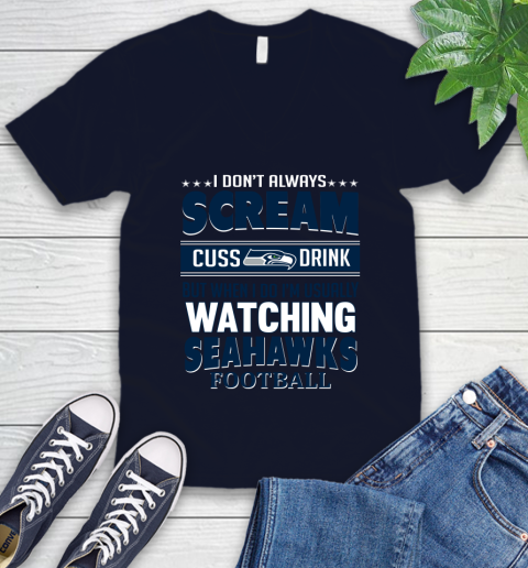 Seattle Seahawks NFL Football I Scream Cuss Drink When I'm Watching My Team V-Neck T-Shirt 2