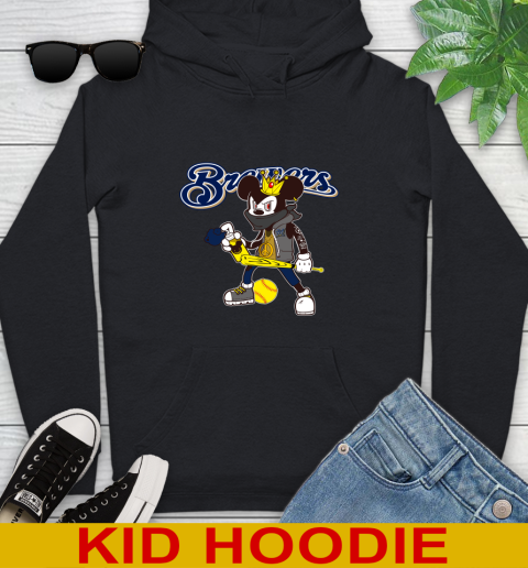 Milwaukee Brewers MLB Baseball Mickey Peace Sign Sports Youth Hoodie 2