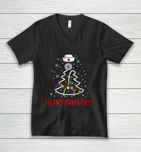 Womens Nurse Christmas Tree Lights Funny Nurse Xmas Gift V-Neck T-Shirt