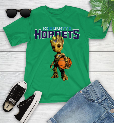 Charlotte Hornets NBA Basketball Groot Marvel Guardians Of The Galaxy Youth T-Shirt 6