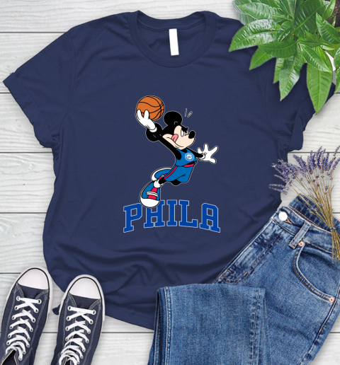 NBA Basketball Philadelphia 76ers Cheerful Mickey Mouse Shirt Women's T-Shirt - Image 13