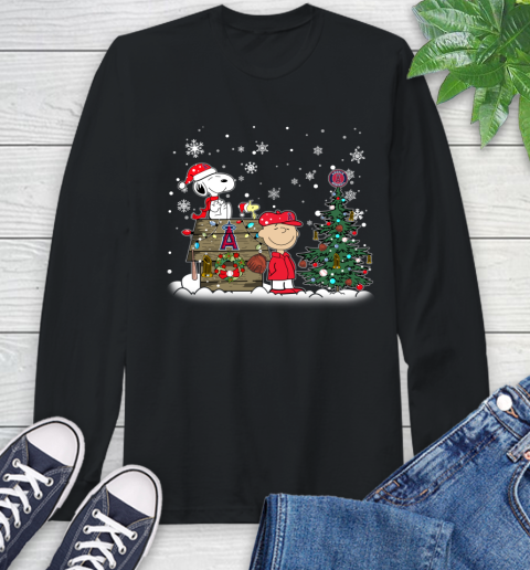 MLB Los Angeles Angels Snoopy Charlie Brown Christmas Baseball Commissioner's Trophy Long Sleeve T-Shirt