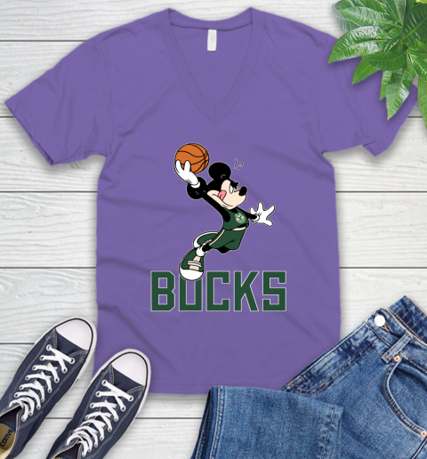 NBA Basketball Milwaukee Bucks Cheerful Mickey Mouse Shirt V-Neck T-Shirt 9