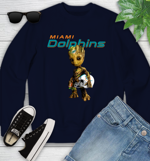 Miami Dolphins NFL Football Groot Marvel Guardians Of The Galaxy Youth Sweatshirt 3