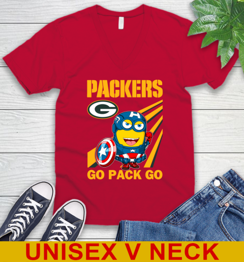 NFL Football Green Bay Packers Captain America Marvel Avengers Minion Shirt V-Neck T-Shirt 6