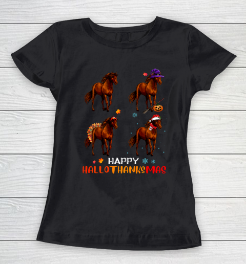 Horse Halloween Thanksgiving Christmas Happy Hallothanksmas Women's T-Shirt