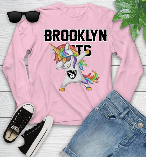Brooklyn Nets NBA Basketball Funny Unicorn Dabbing Sports Youth Long Sleeve 10
