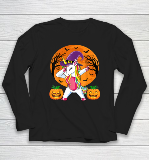 Cute Halloween Shirt Girls Women Witchy Unicorn Halloween Long Sleeve T-Shirt